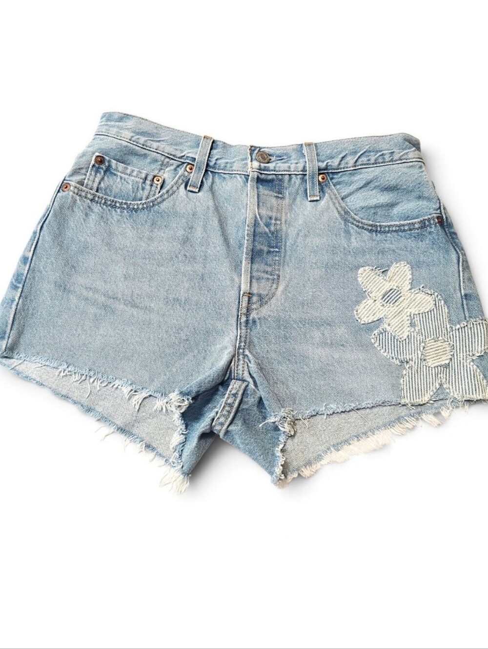 Levi's 501 Original High Rise Cutoff Denim Shorts Floral Patch W28 Excellent